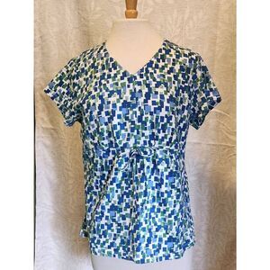 F27 Studio Works blue and green pattern  t-shirt with peplum